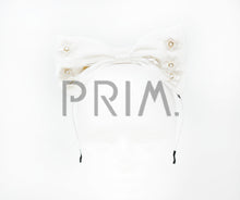 Load image into Gallery viewer, VELOUR BOW WITH METALLIC FLOWERS HEADBAND