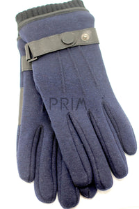RIBBED KNITTED CUFF LEATHER STRAP GLOVE