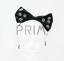 Load image into Gallery viewer, VELOUR BOW WITH METALLIC FLOWERS HEADBAND