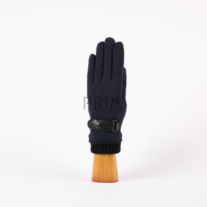 RIBBED KNITTED CUFF LEATHER STRAP GLOVE
