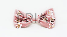 Load image into Gallery viewer, VELOUR BOW WITH METALLIC FLOWERS CLIP