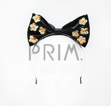Load image into Gallery viewer, VELOUR BOW WITH METALLIC FLOWERS HEADBAND