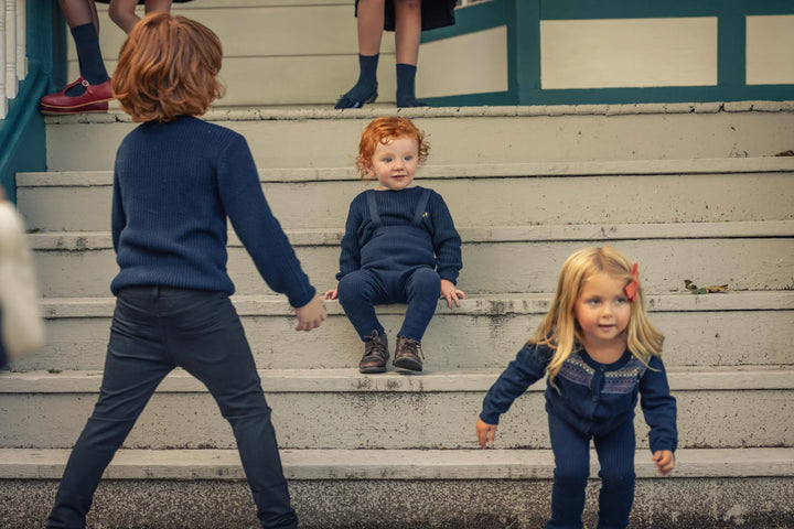 set knit fair isle crew neck sweater and overalls