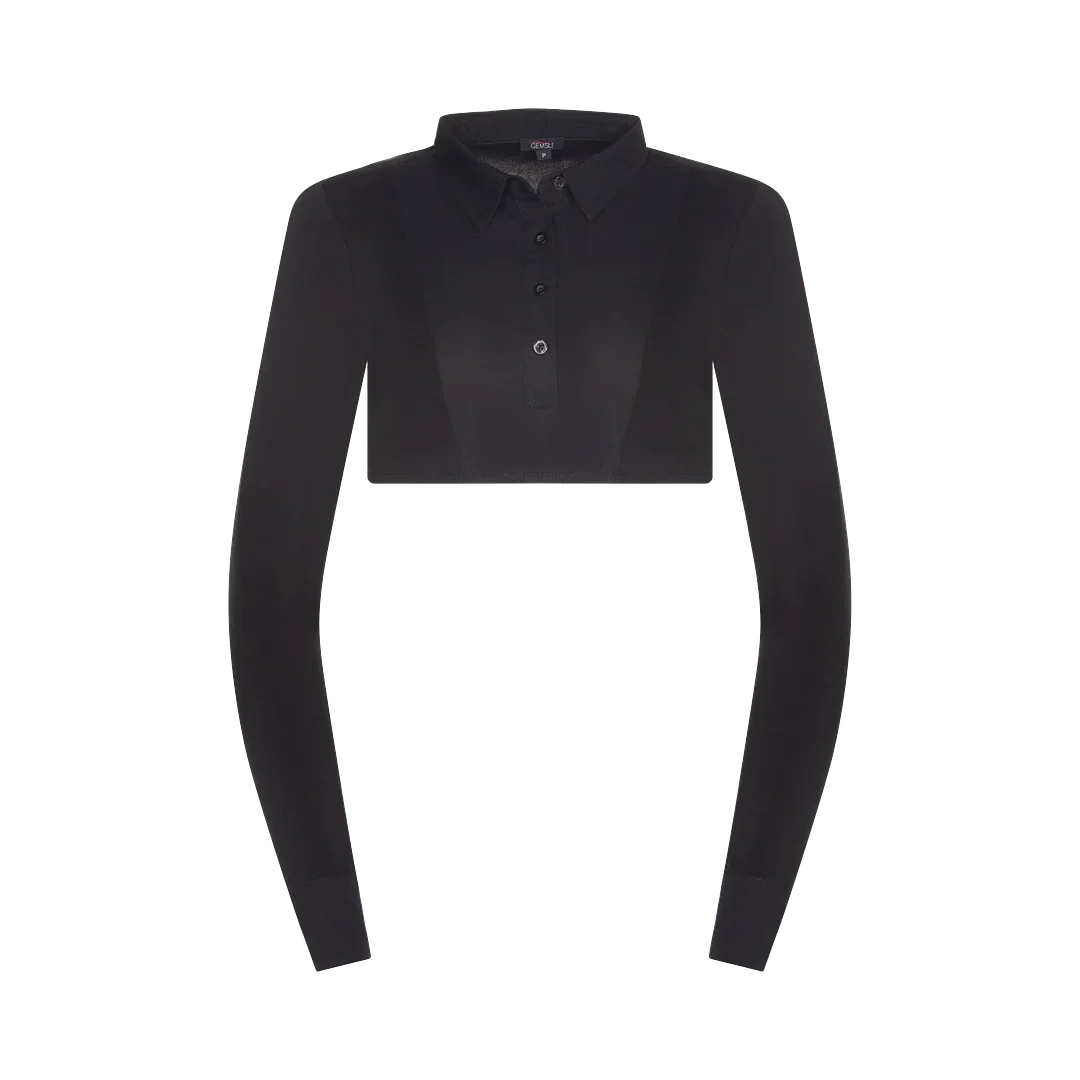 shell cropped long sleeve with pointy collar