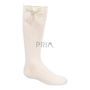 ZUBII TEXTURE WITH FLORAL BOW KNEE SOCK