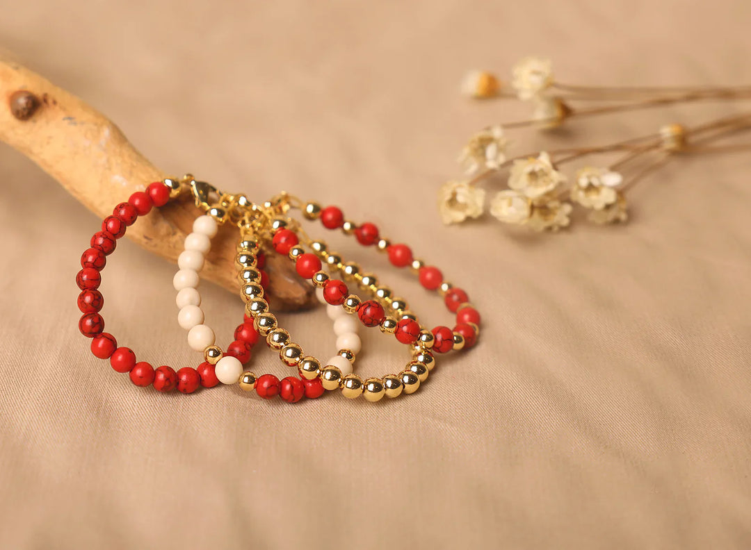 bracelet dye jade stone w red beads