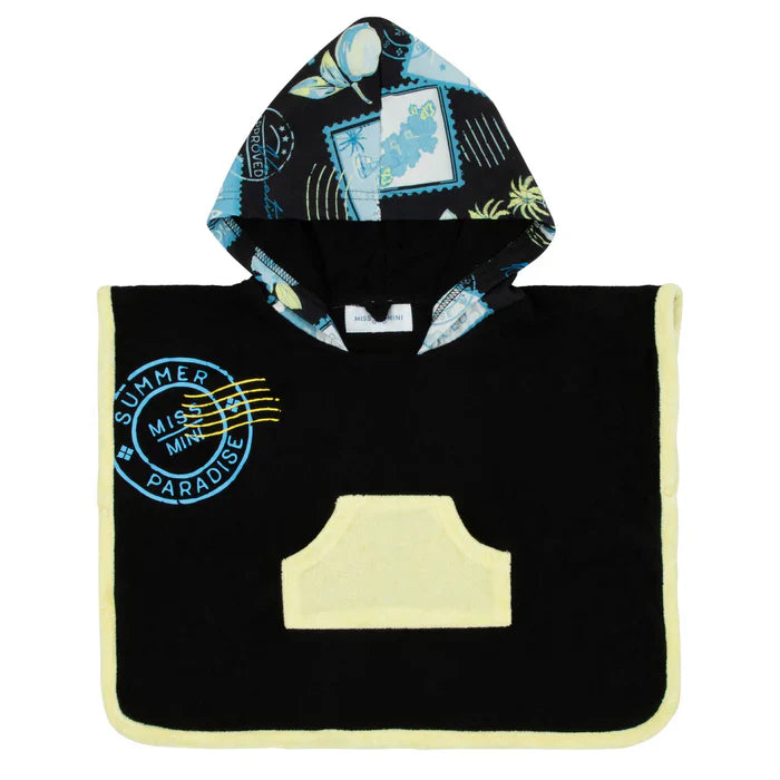 bathrobe postcard color trim terry poncho with pocket
