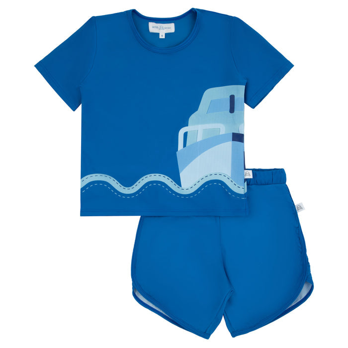 swim set scalloped detail boat tee and shorts