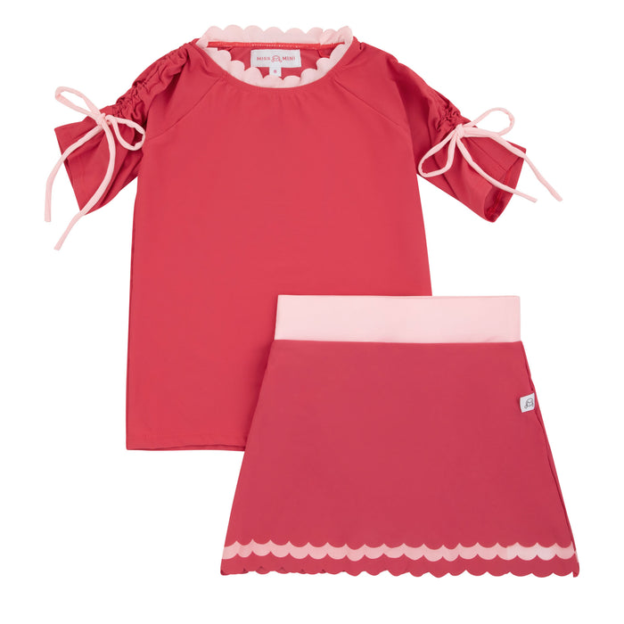 cover up 2 pc scalloped detail tee and skirt