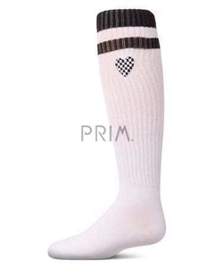 MEMOI CHECKERED HEART KNEE SOCK