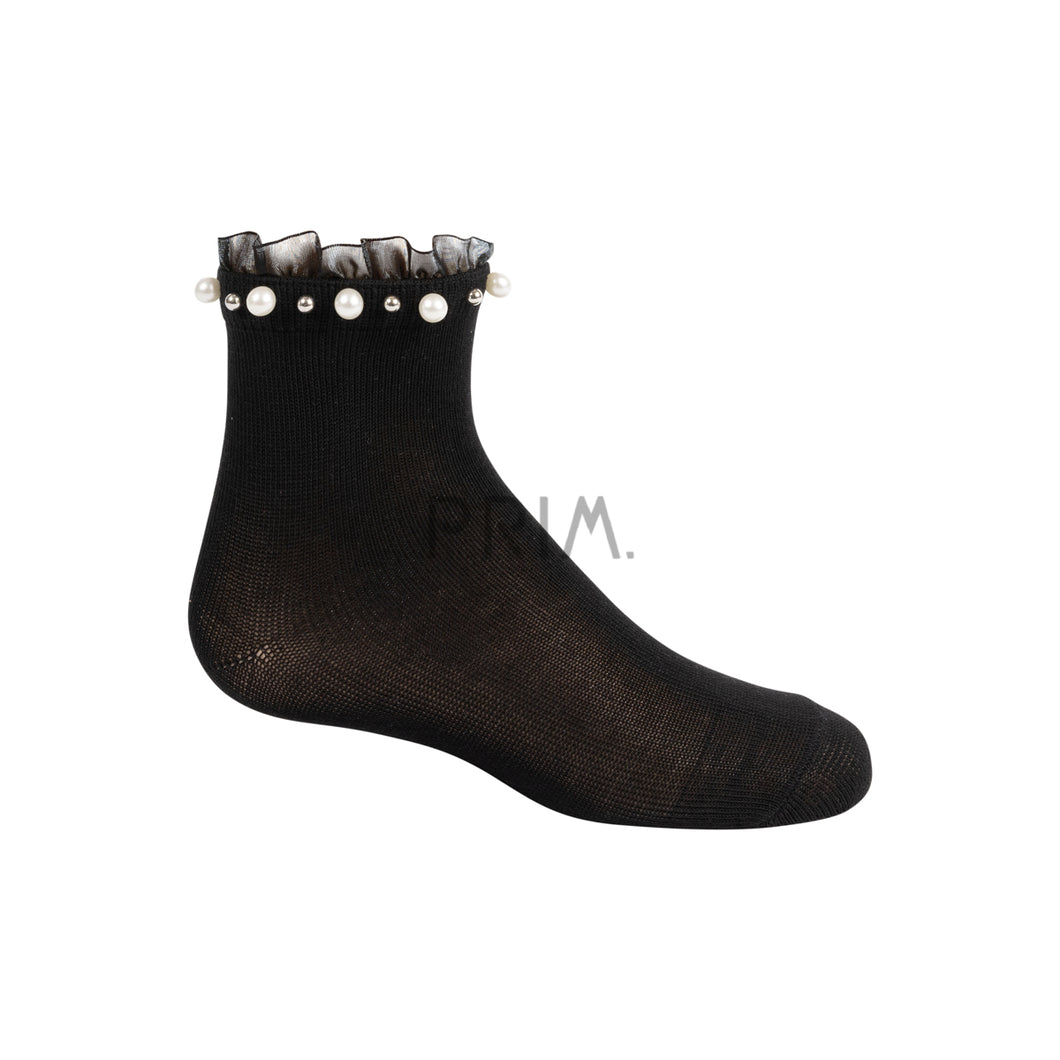 ZUBII PEARL/STUD RUFFLE ANKLE SOCK