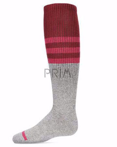 MEMOI TWO TONE STRIP KNEE SOCK