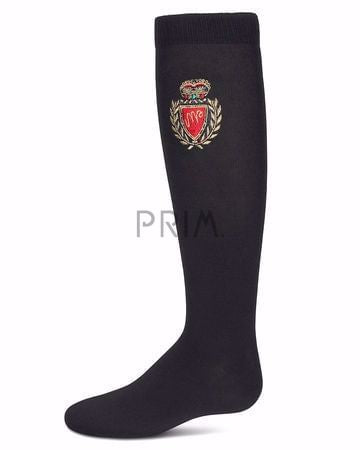 MEMOI EMBROIDERED CREST KNEE SOCK