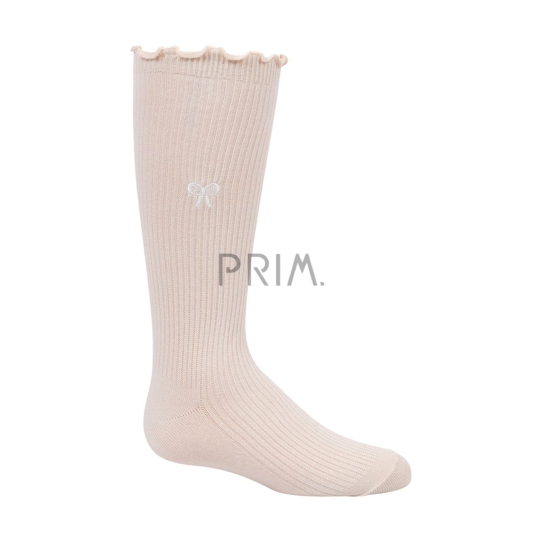 ZUBII SCALLOP EDGE BOW EMBROIDERED KNEE