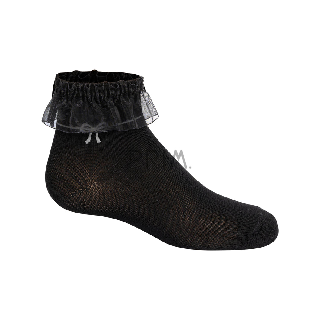 ZUBII SUEDE BOW RUFFLE ANKLE SOCK