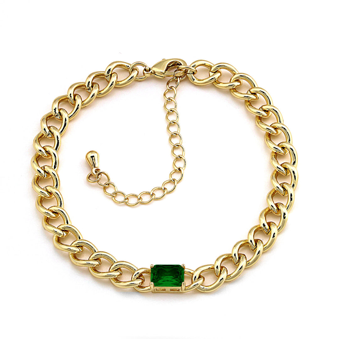 bracelet curb chain w rectangle stone