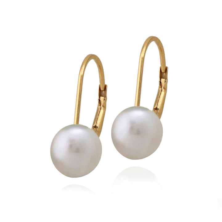 earring leverback flat button pearl