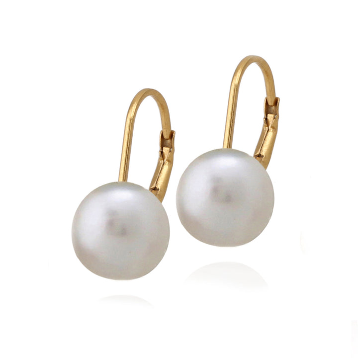 earring leverback flat button pearl