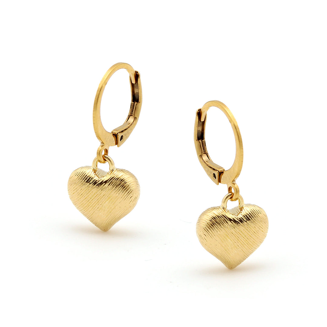 earring huggie line brushed gold puff heart
