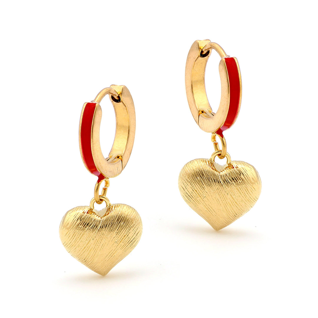 earring huggie line brushed gold puff heart