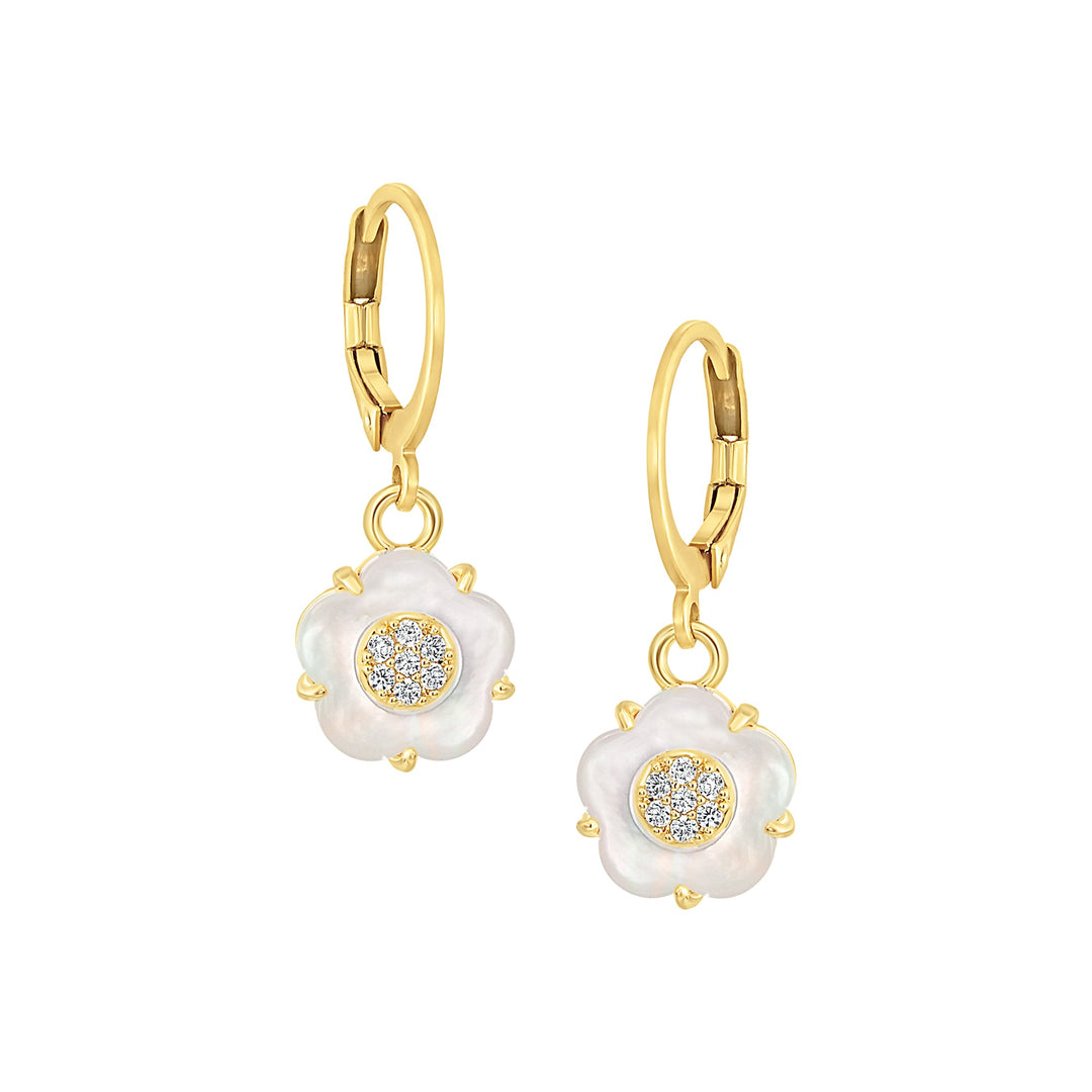 earring ball top sm cz filled mop flower