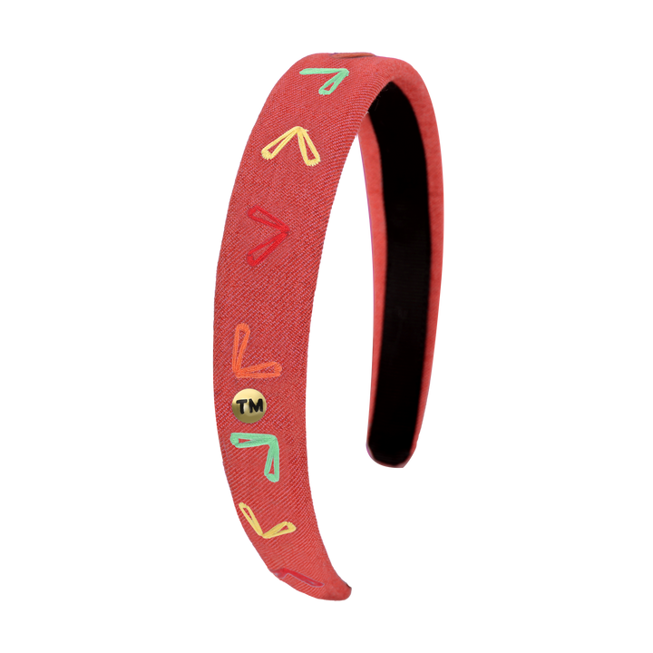 headband hard denim colored hearts embroidery