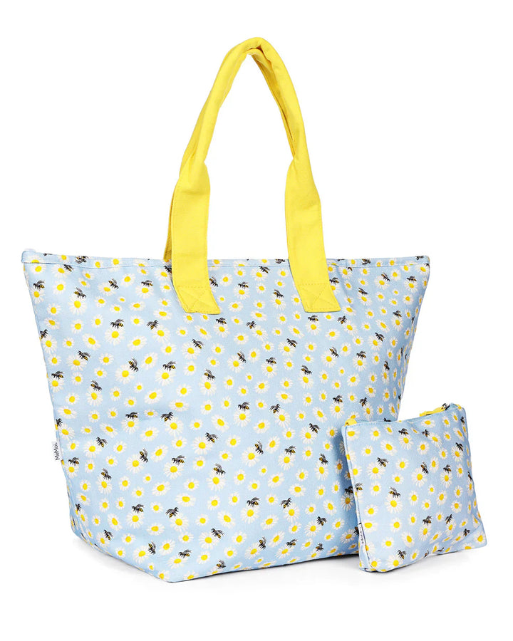 tote bag with daisy and bee makeup set
