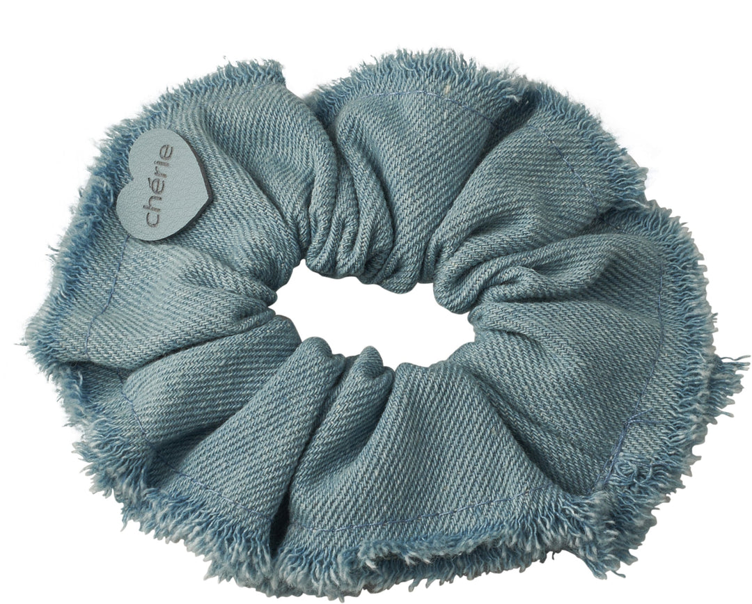 pony scrunchie denim fringe heart