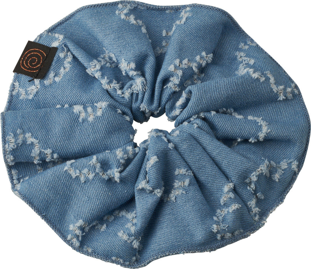 pony scrunchie denim print
