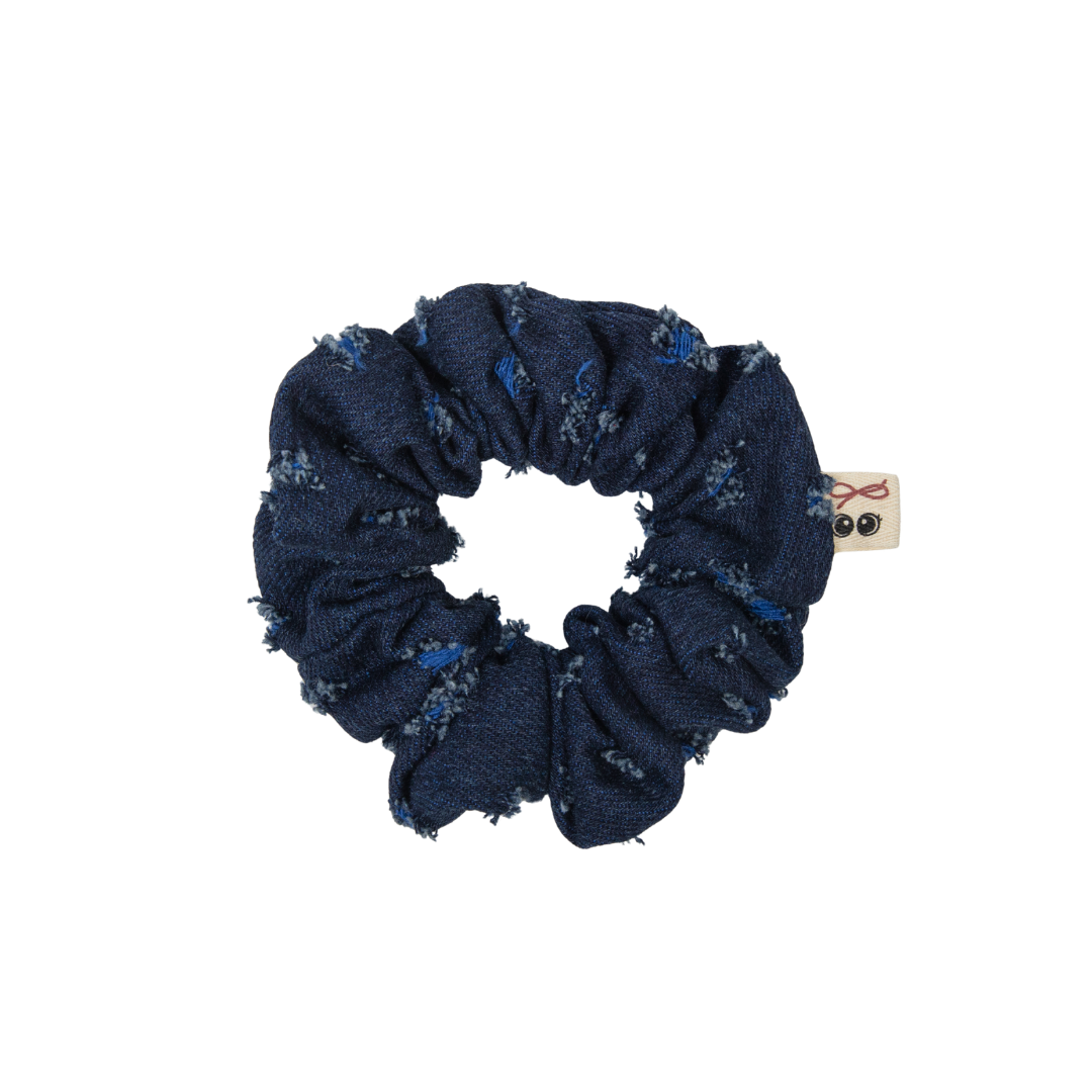 pony scrunchie fray denim