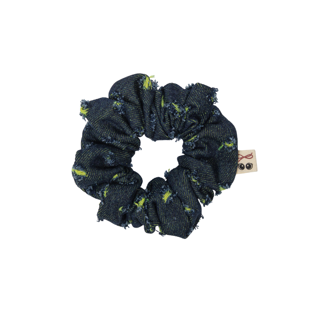 pony scrunchie fray denim