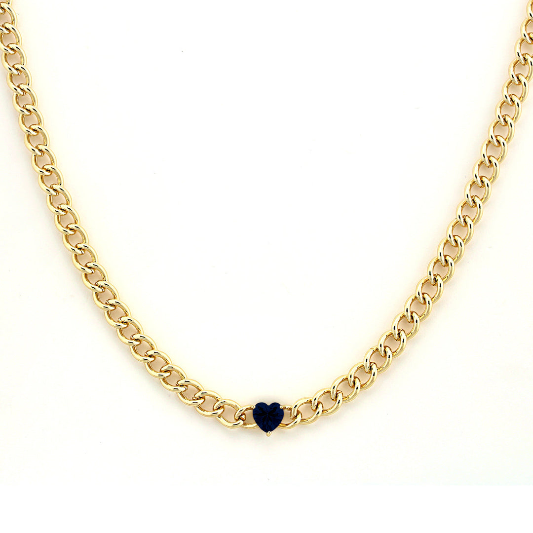 necklace curb chain w heart stone