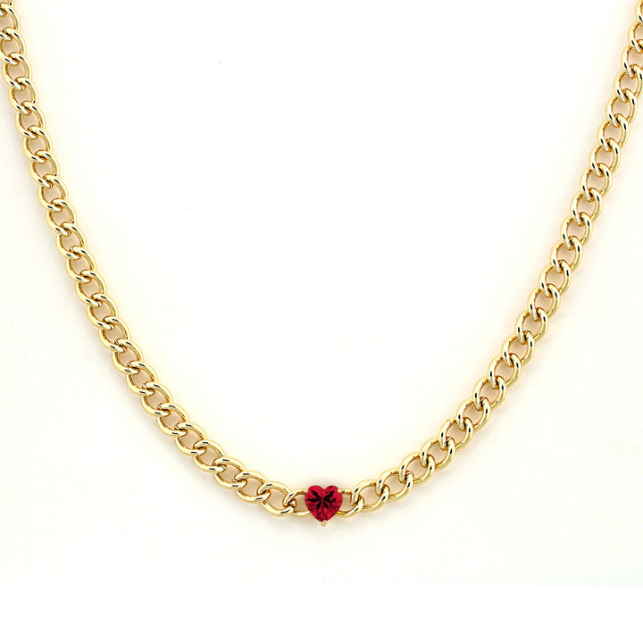 necklace curb chain w heart stone