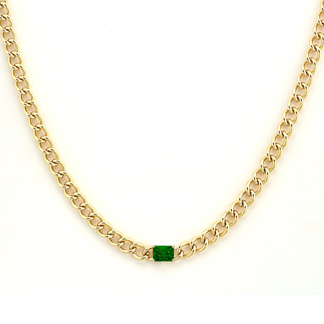 necklace curb chain w rectangle stone