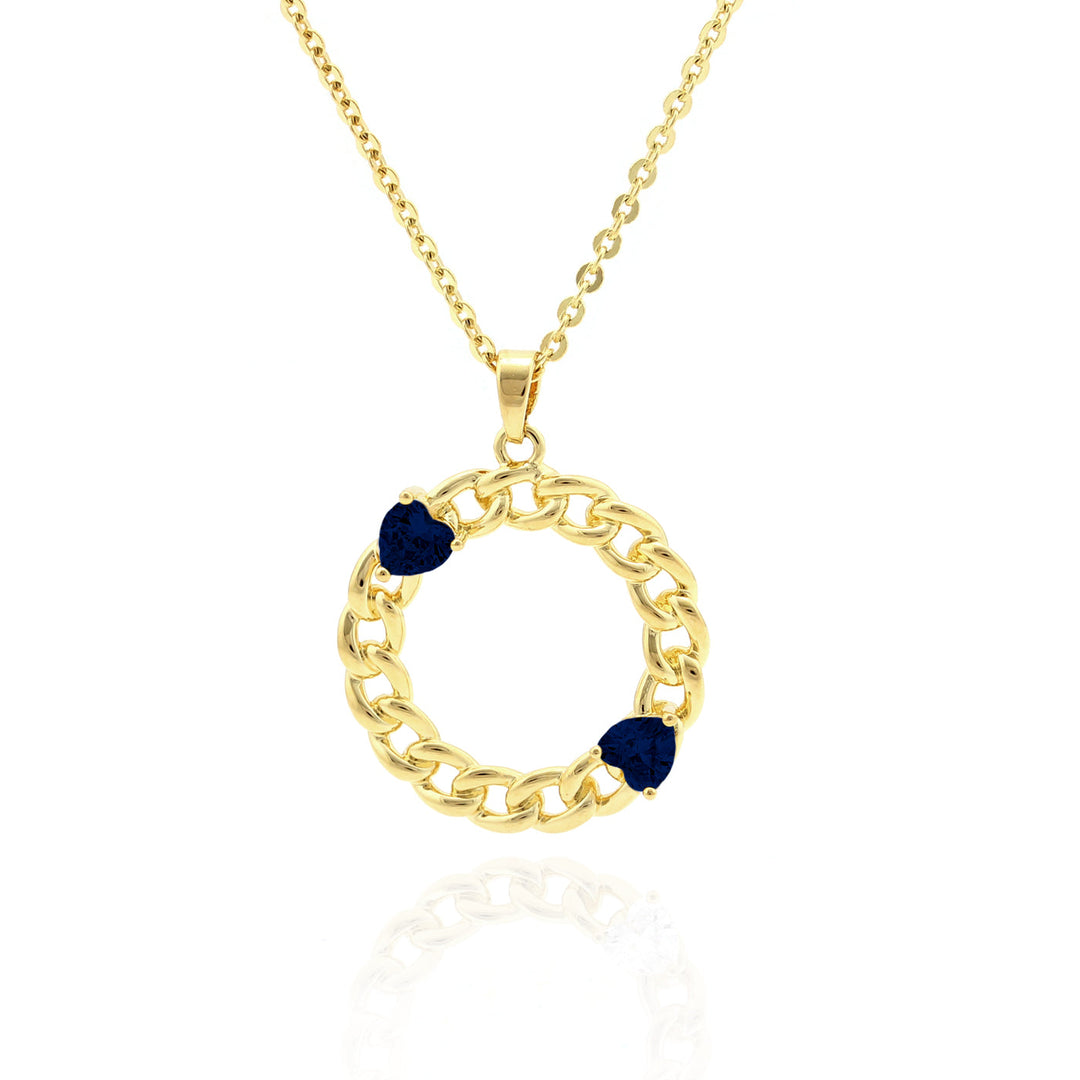 necklace curb circle w heart stones