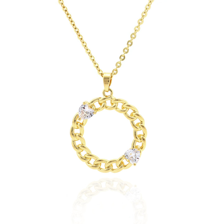 necklace curb circle w heart stones