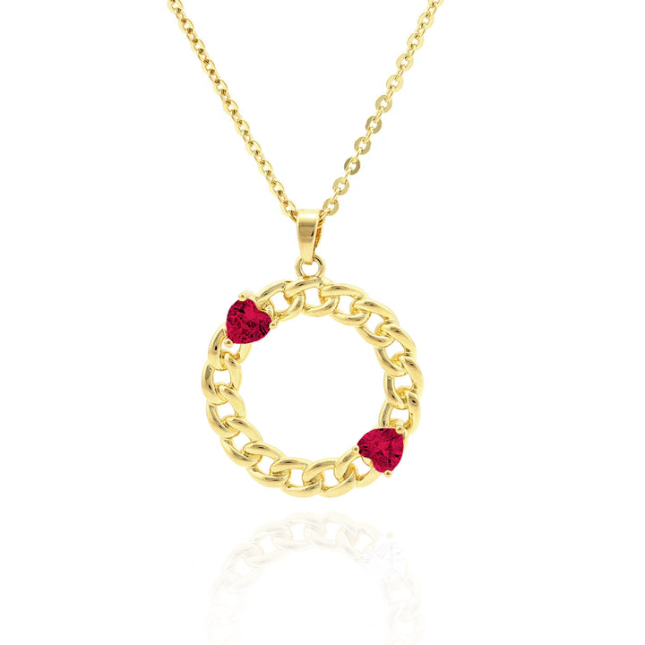 necklace curb circle w heart stones