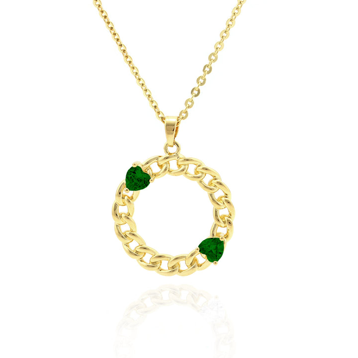 necklace curb circle w heart stones