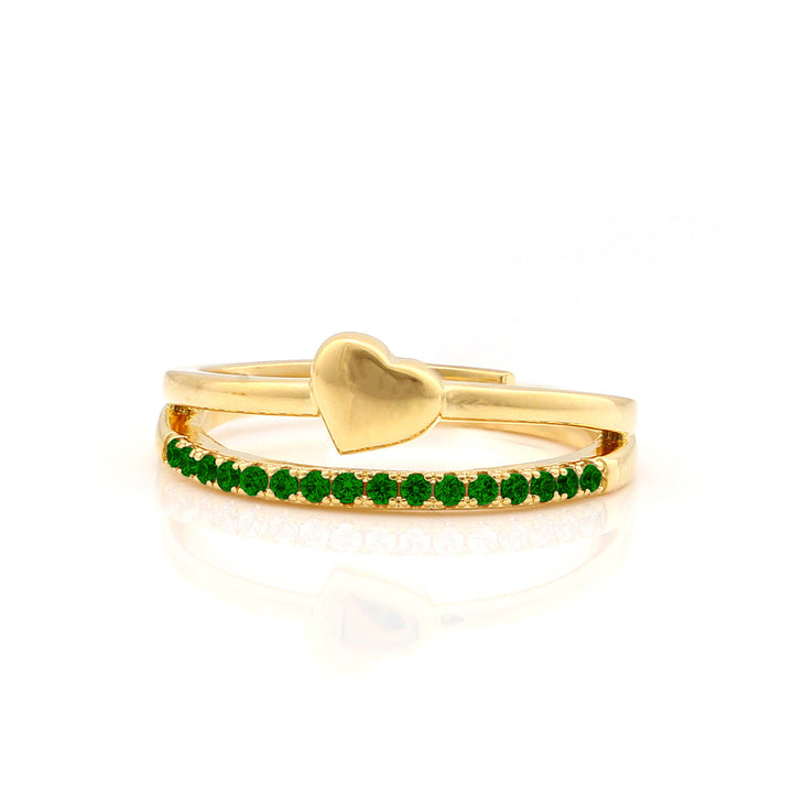 ring gold heart cz stacked