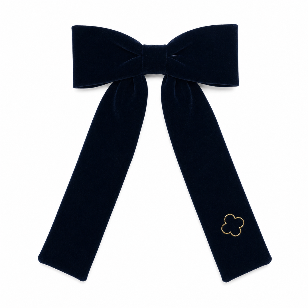 clip velvet gold embroidered bow
