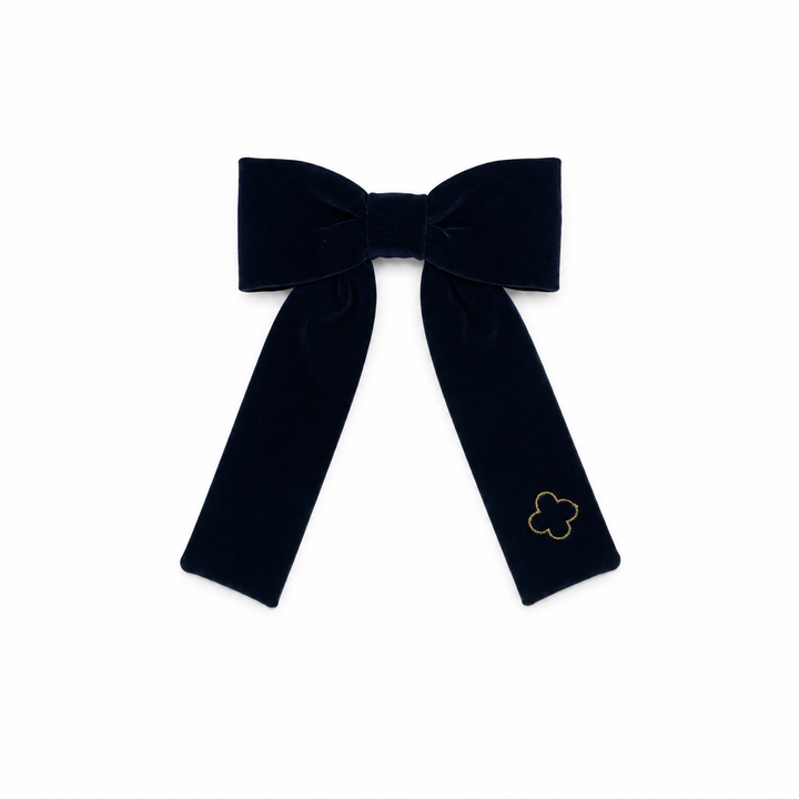 clip velvet gold embroidered bow