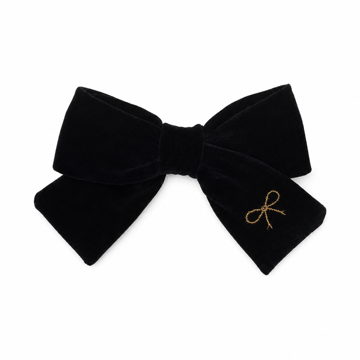 clip velvet gold embroidered bow