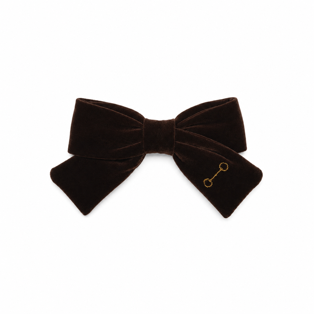 clip velvet gold embroidered bow