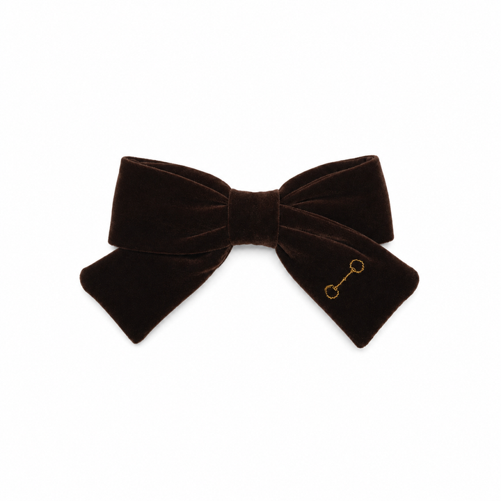 clip velvet gold embroidered bow
