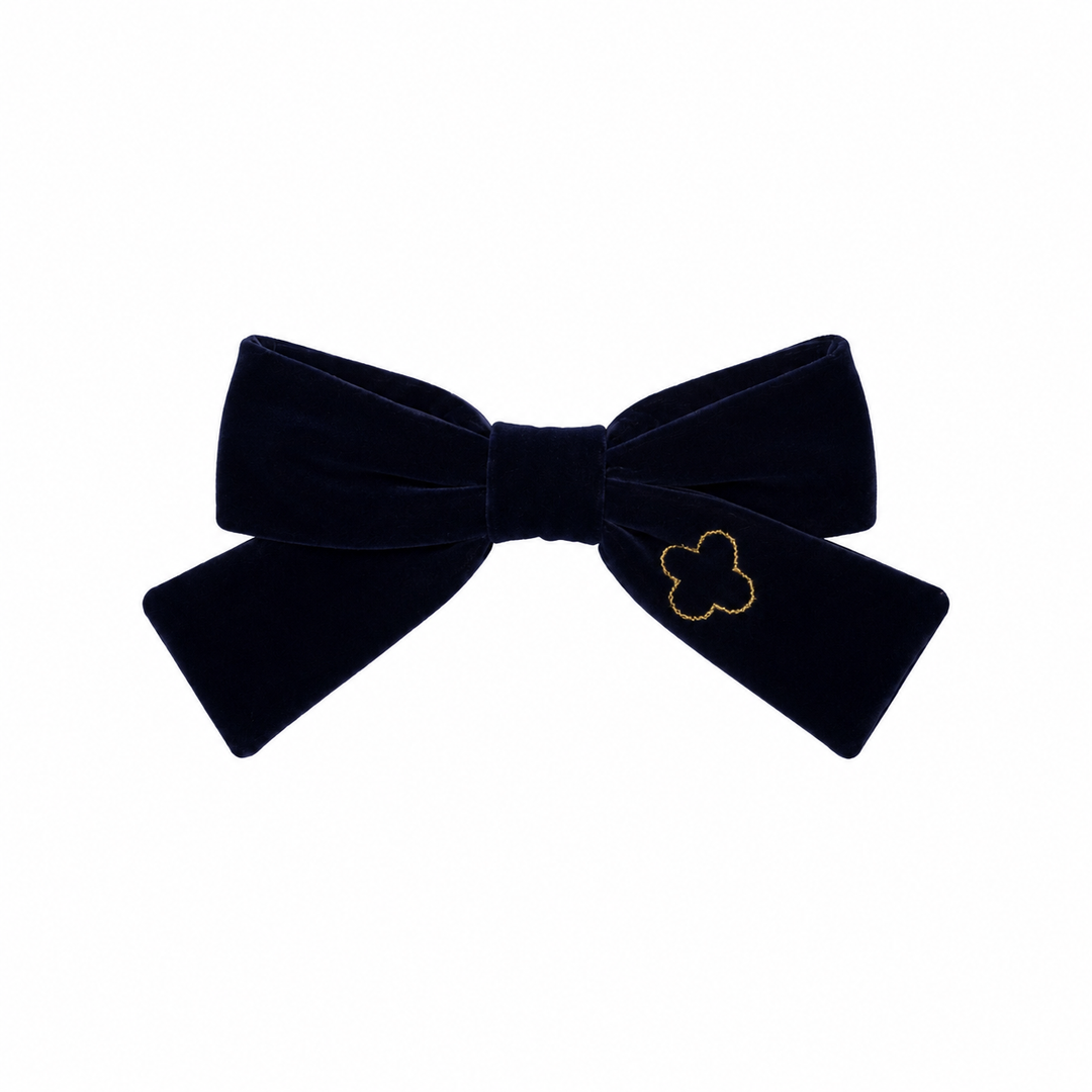 clip velvet gold embroidered bow