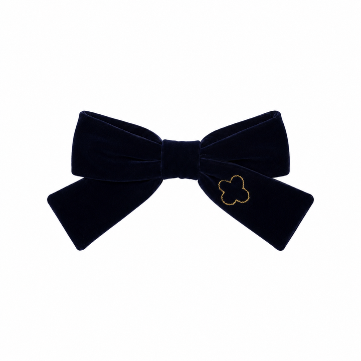clip velvet gold embroidered bow