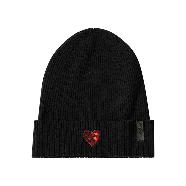 hat embroidered double heart with cuff