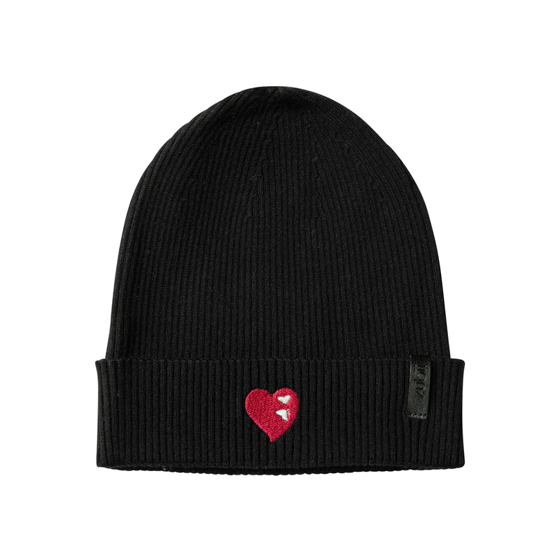 hat embroidered double heart with cuff