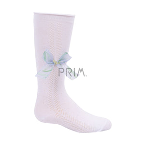 ZUBII TEXTURE WITH FLORAL BOW KNEE SOCK