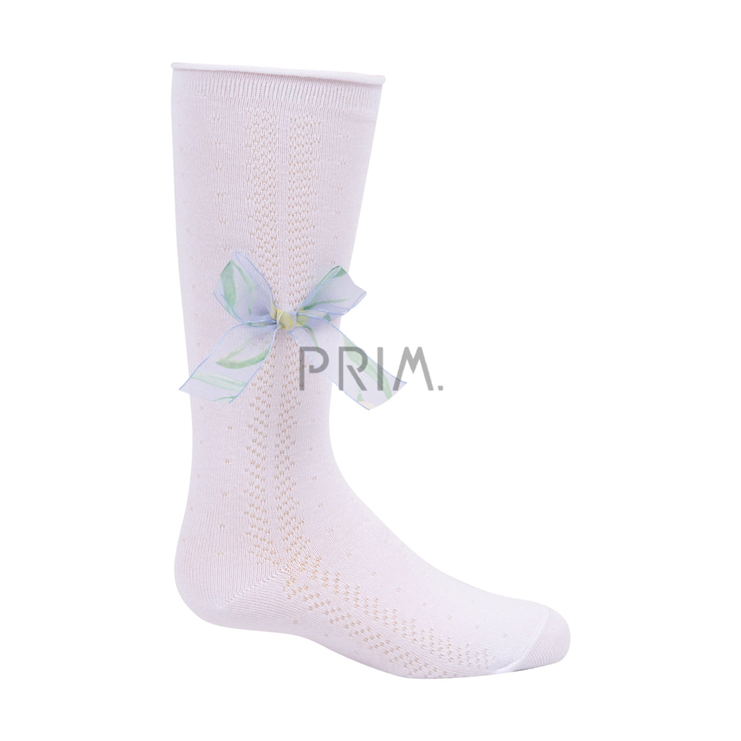 ZUBII TEXTURE WITH FLORAL BOW KNEE SOCK